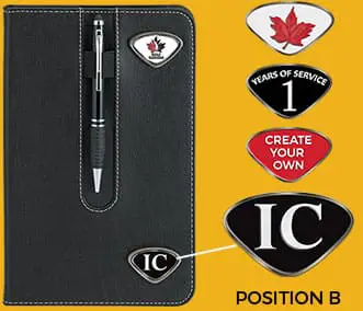 Add recipient's INITIALS, a STOCK Medallion or a 2nd CUSTOM medallion to Position B